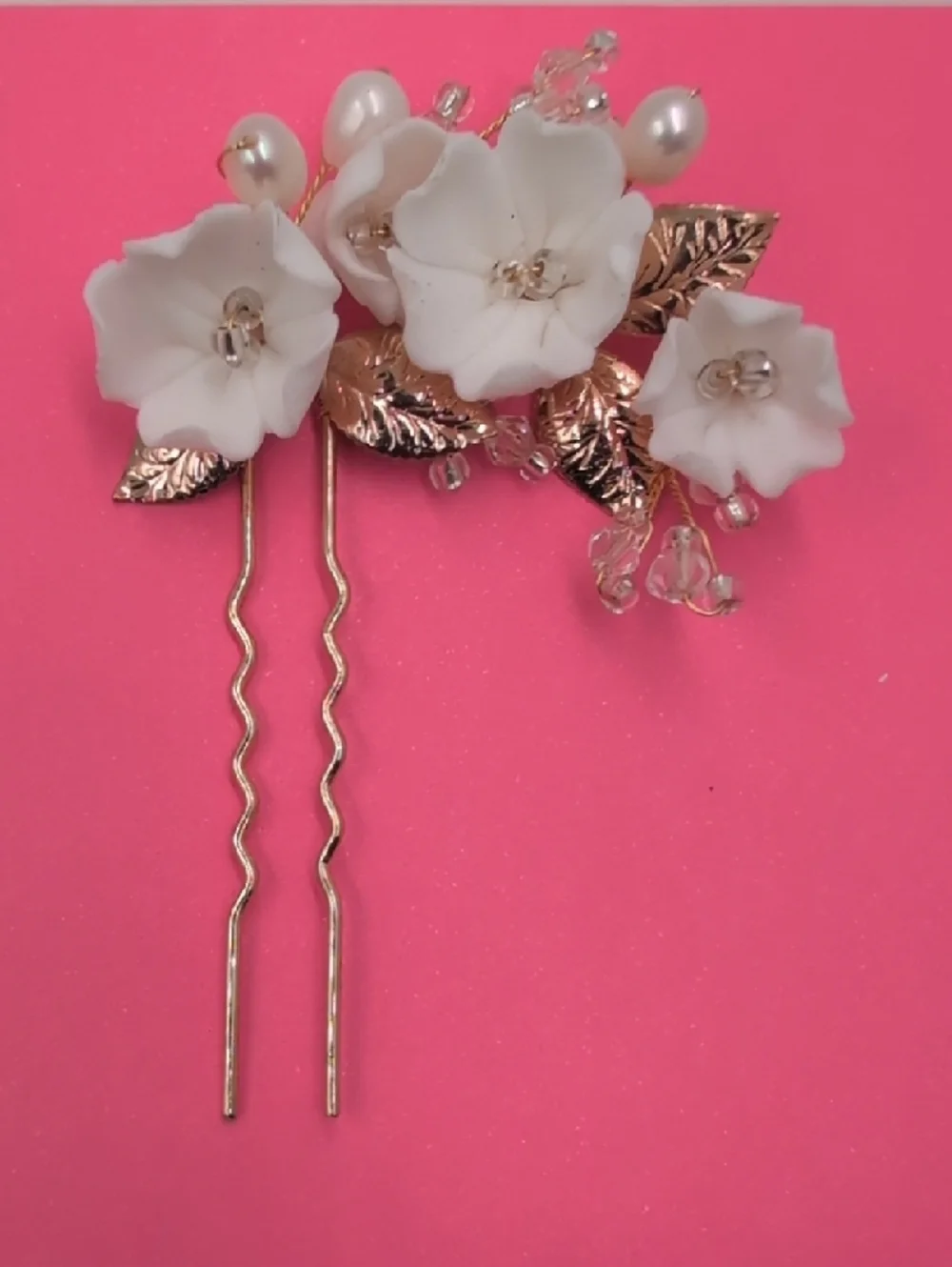Gold Floral Hair Comb Set with White Flowers